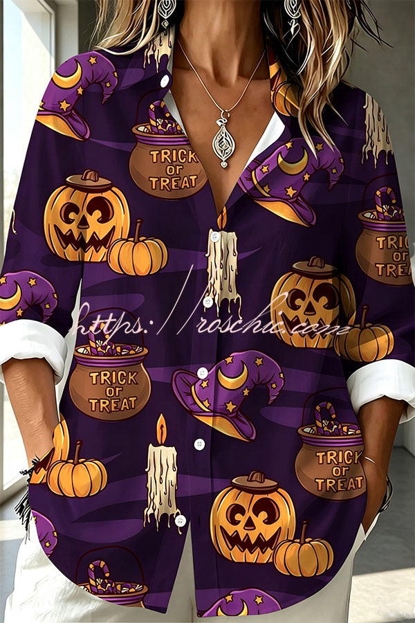 Halloween Shirt Featuring Bat and Jack-o'-lantern Patterns