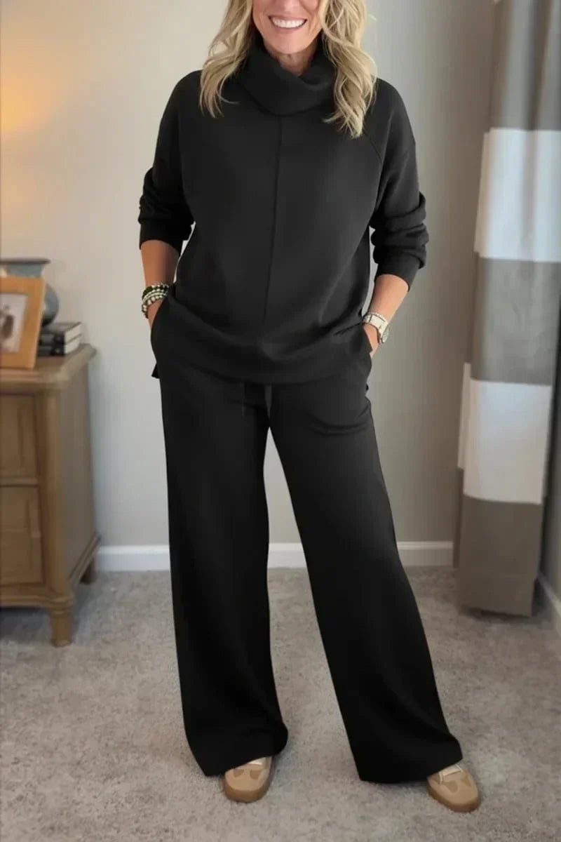 Aivra | Women's Turtleneck Long Sleeve Wide Leg Two-Piece Set with Pockets