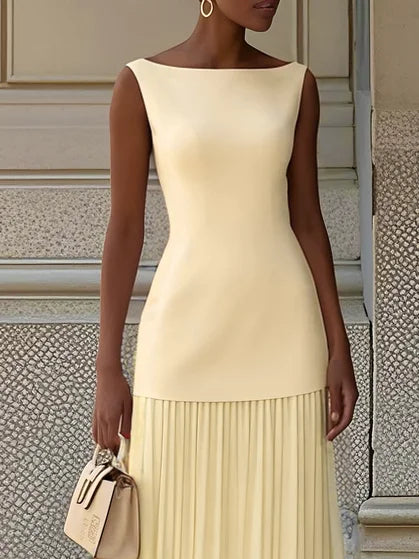 SLEEVELESS PLEATED LONG DRESS FOR WOMEN