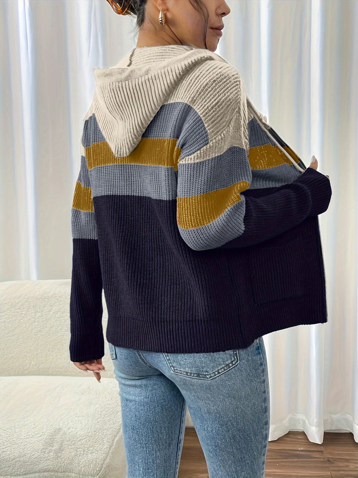 Susannah Colour-Block Hooded Zip Cardigan - Elena Harper