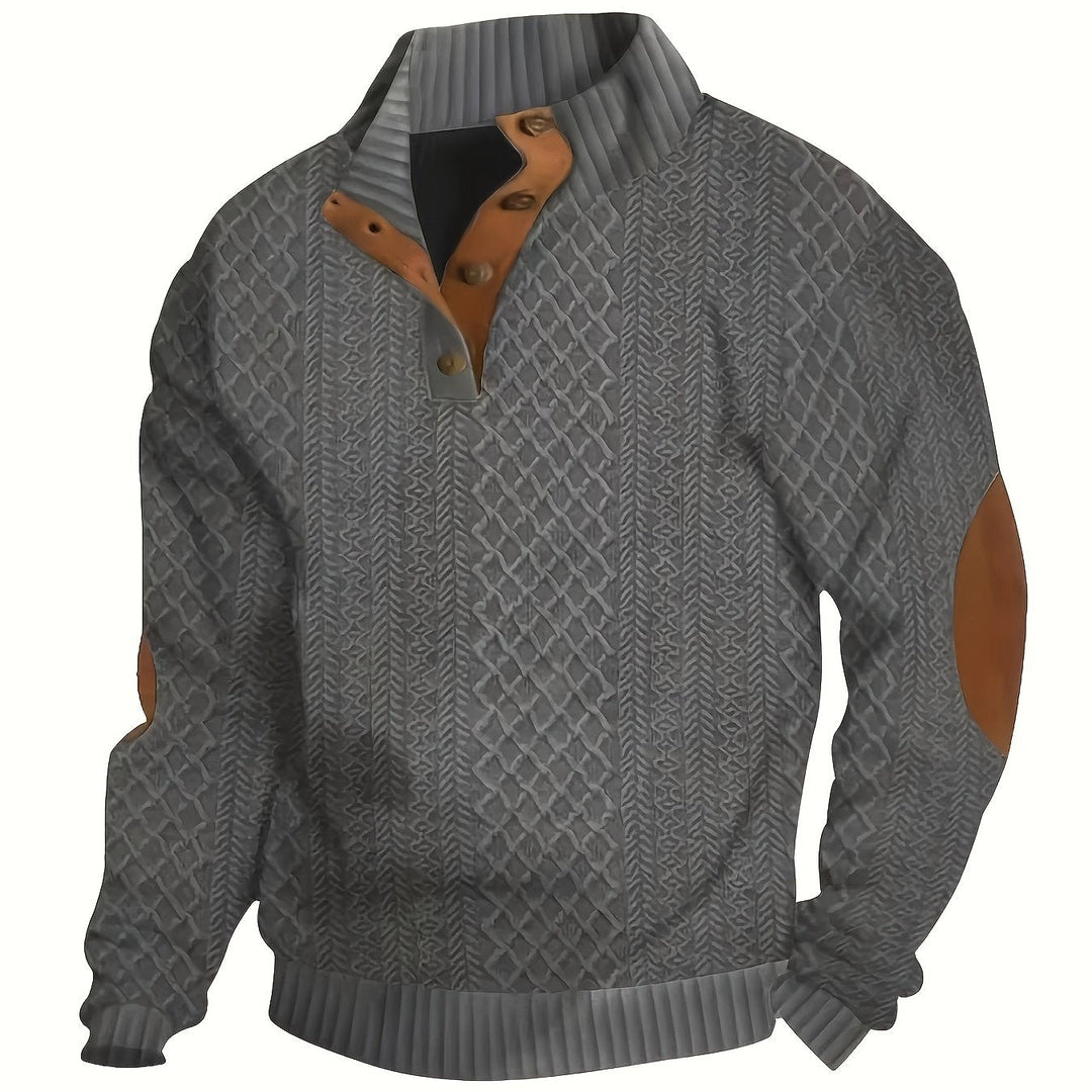 Ronan Stand Collar Button Henley Sweater - Elena Harper
