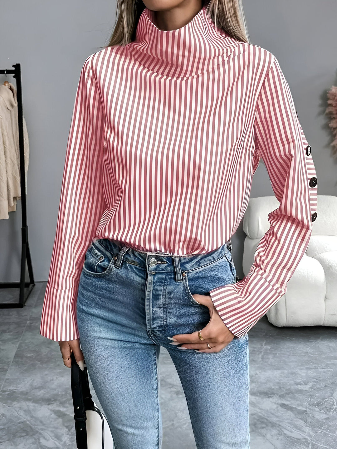 Bibi - Striped Shirt with Wide Collar