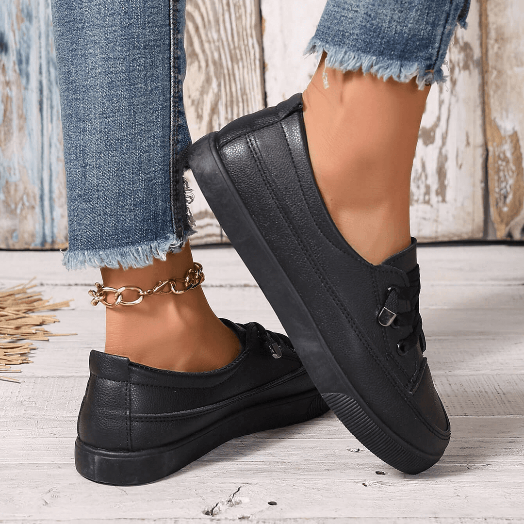 Women's White Flat Lace-Up Shoes Orthopedic - Breathable Soft Insole