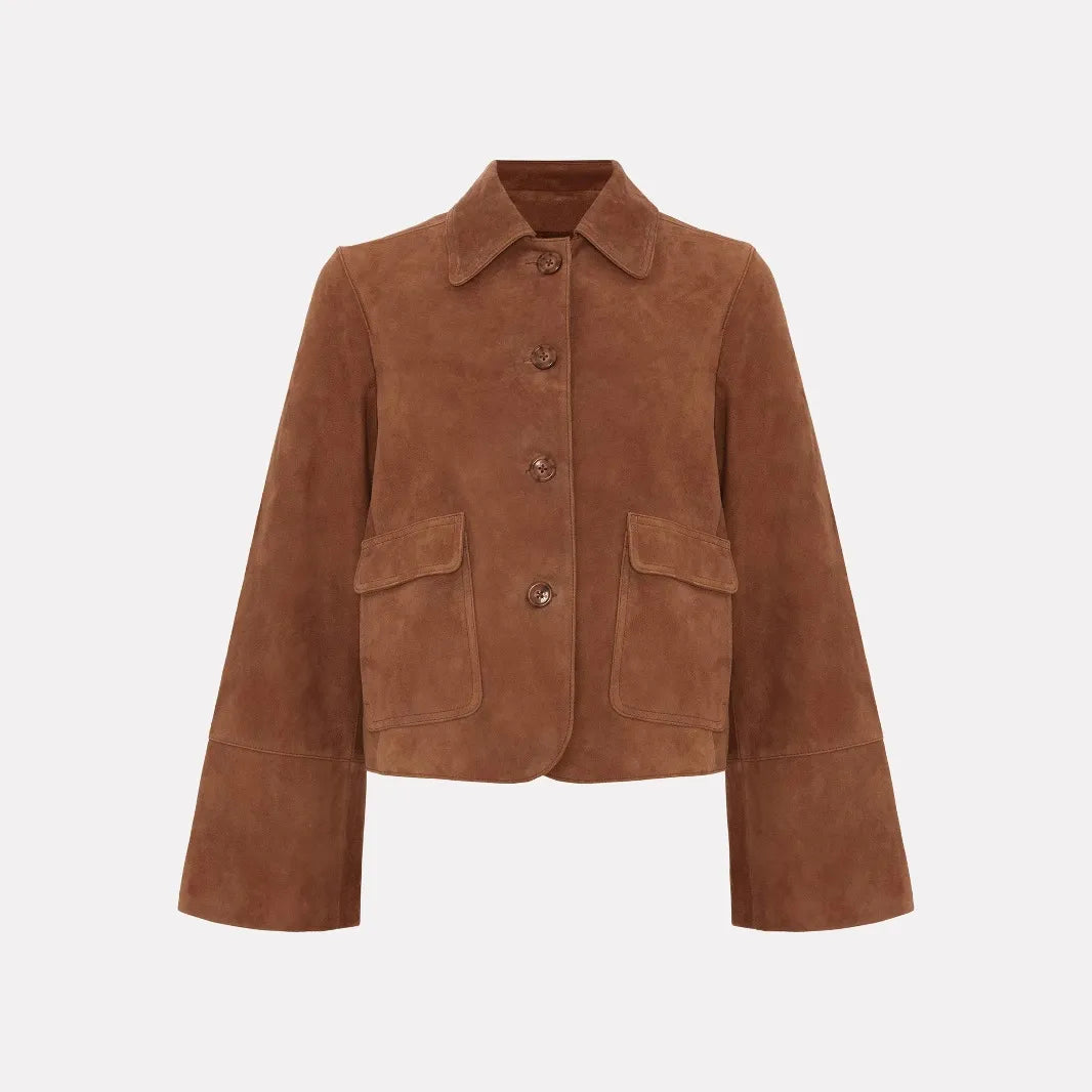 Short Suede Jacket with Front Pockets for Women - Alenor