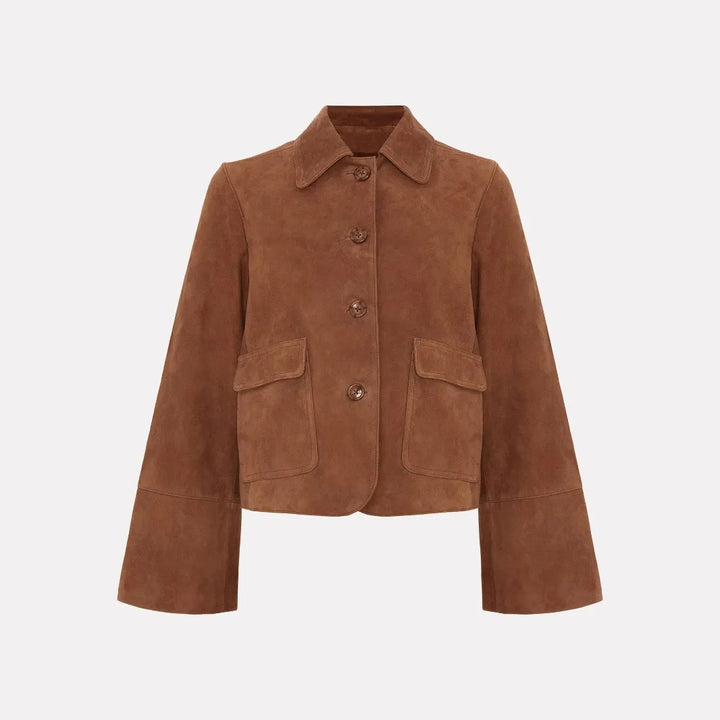 Short Suede Jacket with Front Pockets for Women - Alenor
