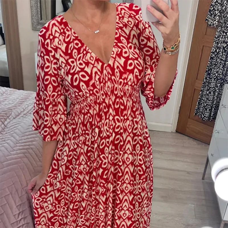 Hazel Geometric Flare Midi Dress - Elena Harper