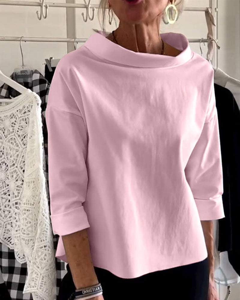 Women's Elegant 3/4 Sleeve Collared Blouse Top