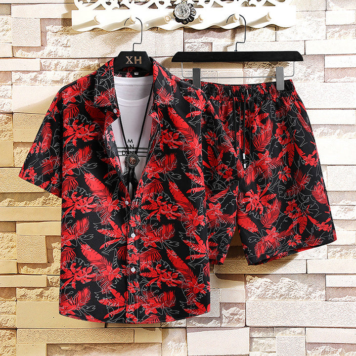Men's Two-Piece Set with Printed Shirt and Shorts Streetwear Style, view 2 - Elena Harper