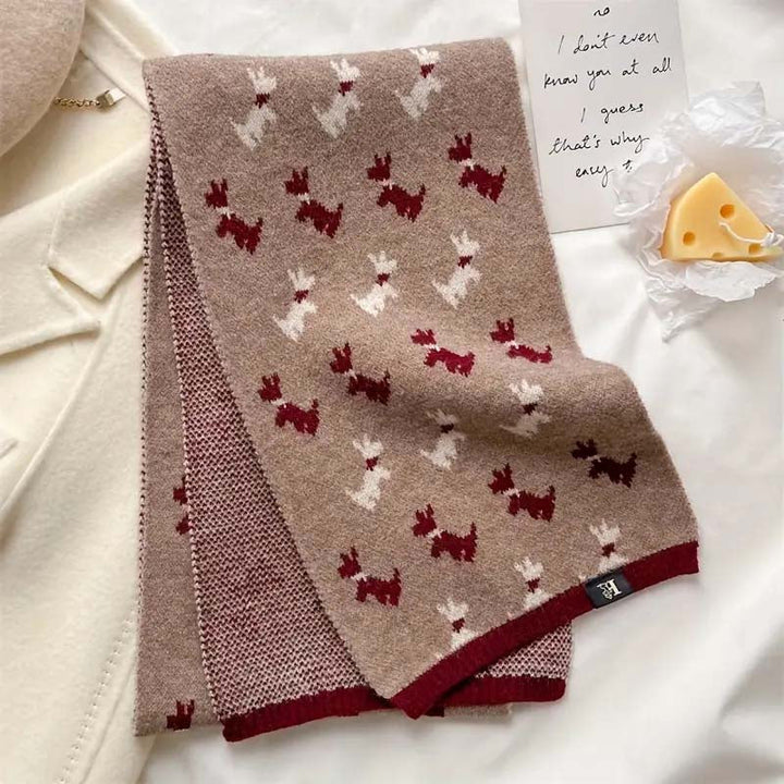 Knitted Scarf with Puppy Pattern