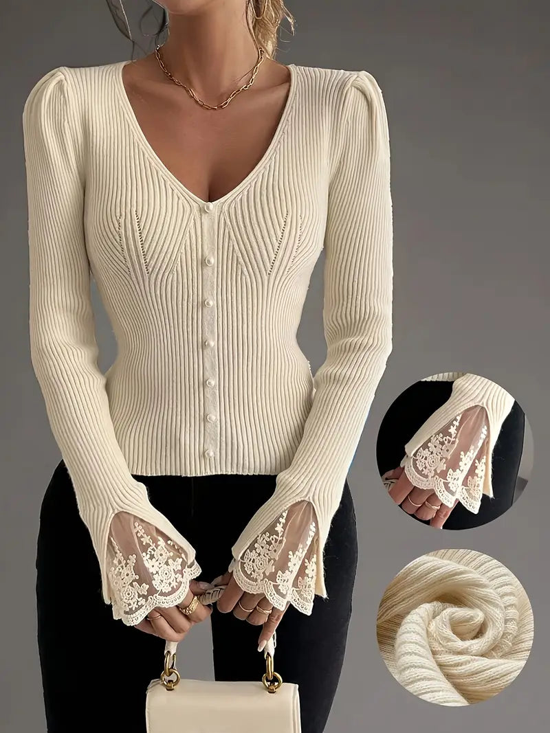 Women’s Ribbed V-Neck Sweater – Casual, Elegant, and Cozy
