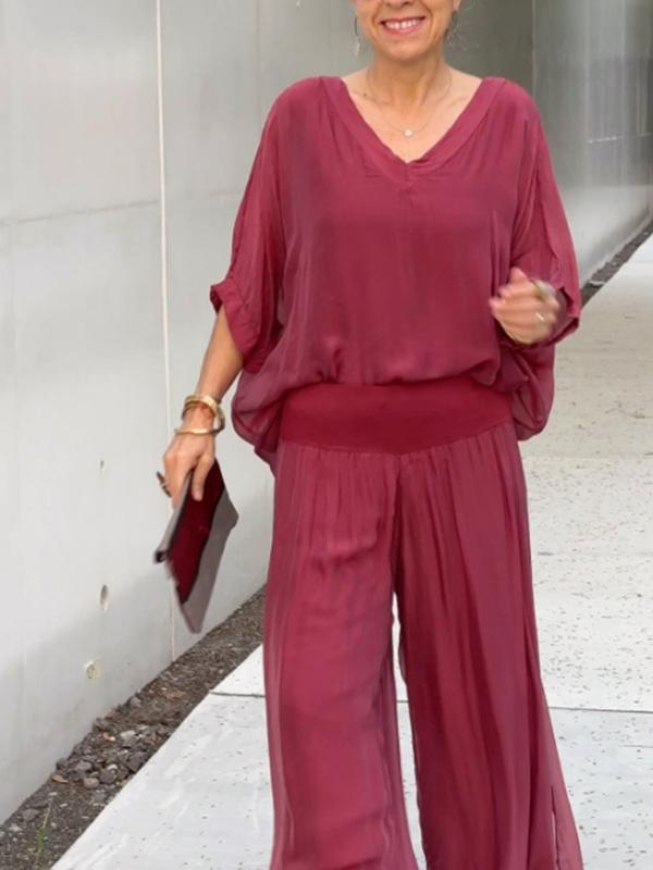 ESMERALDA – ELEGANT CHIFFON WIDE-LEG PANTS TWO-PIECE SET
