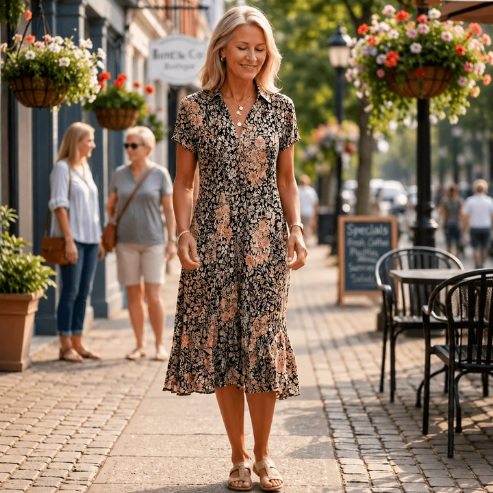 Moira™ | Elegant Midi Dress with Tummy-Camouflaging Design