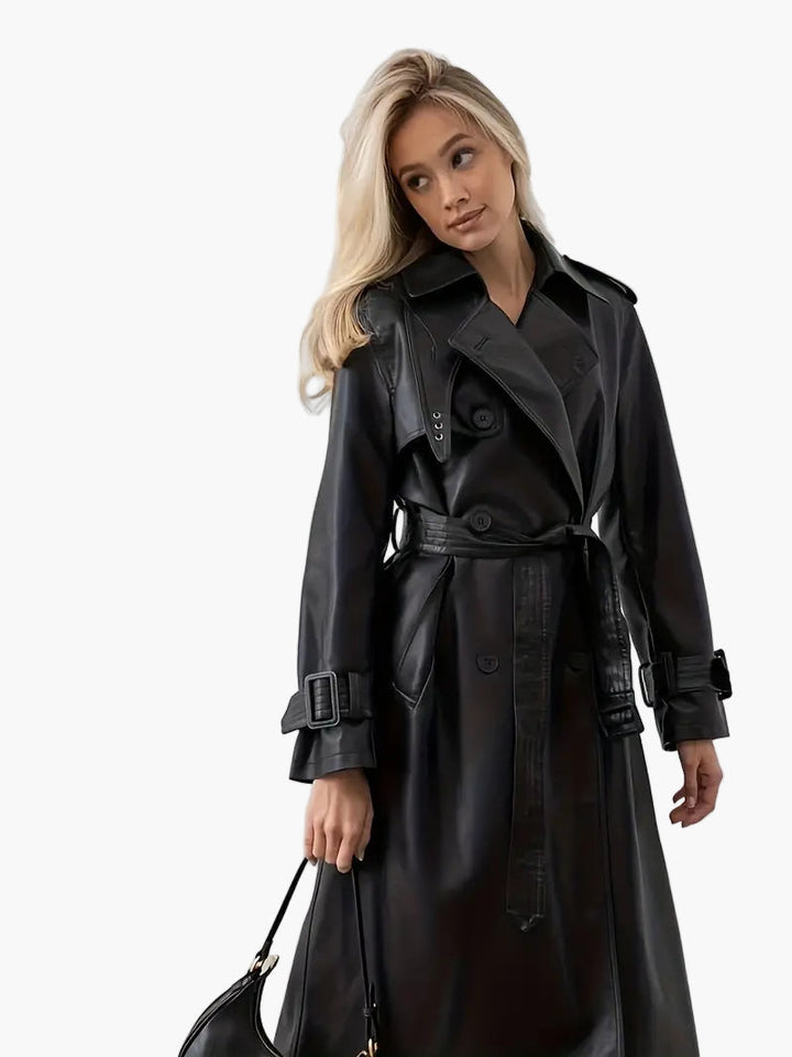 Emma | Chic and Luxurious Faux Leather Trench Coat