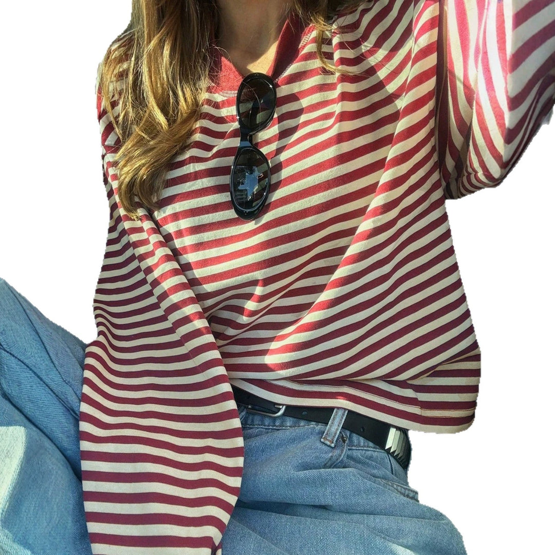 Women's Retro Color-Block Striped Top – Casual and Comfortable Everyday Style