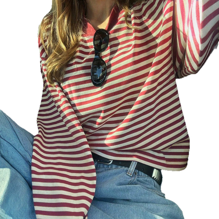 Women's Retro Color-Block Striped Top – Casual and Comfortable Everyday Style