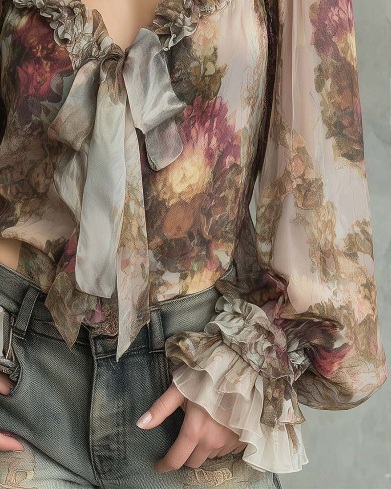 SAVANNAH – ROMANTIC BLOOM TIE-FRONT BLOUSE