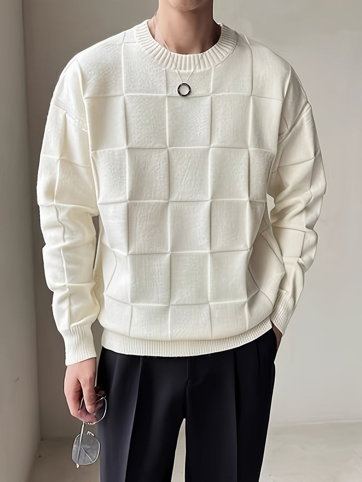 Sullivan Textured Check Crewneck Sweater, view 3 - Elena Harper