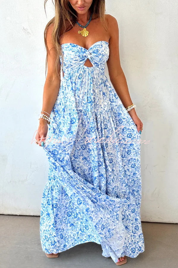 Floral Print Sleeveless Off-shoulder Cutout Resort Style Maxi Dress - Elena Harper