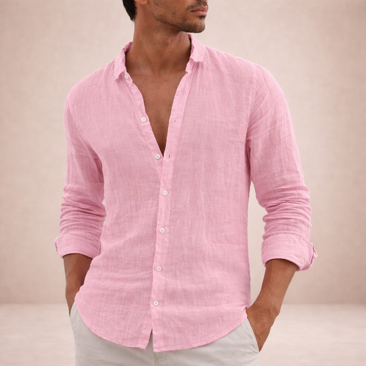 Men's Linen Casual Shirt with Button Placket in Regular Fit