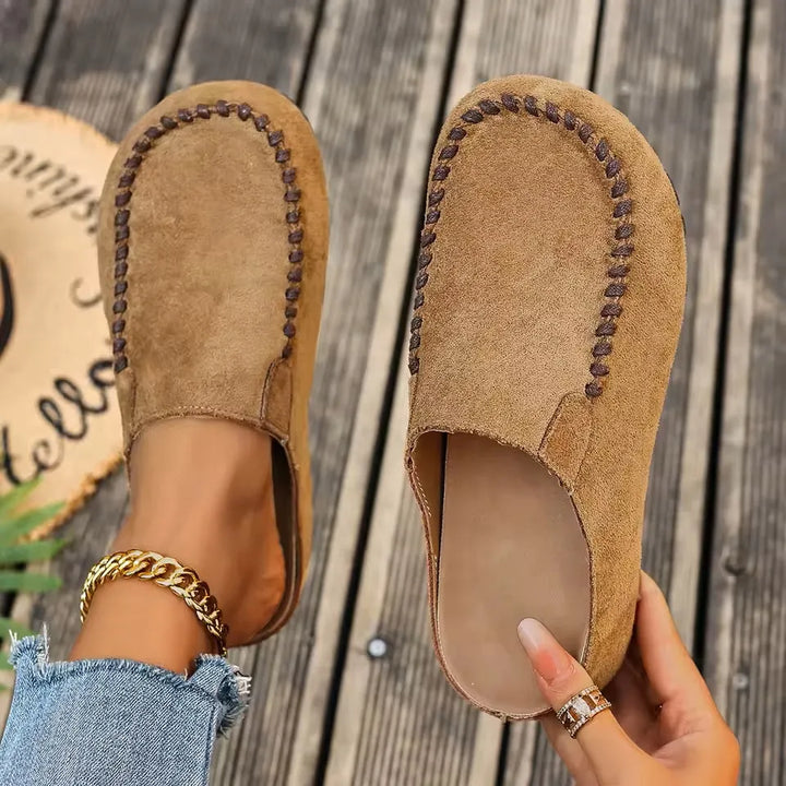 Leather Slip-On Orthopaedic Sandals with Suede-Like Soft Upper and Flat Sole