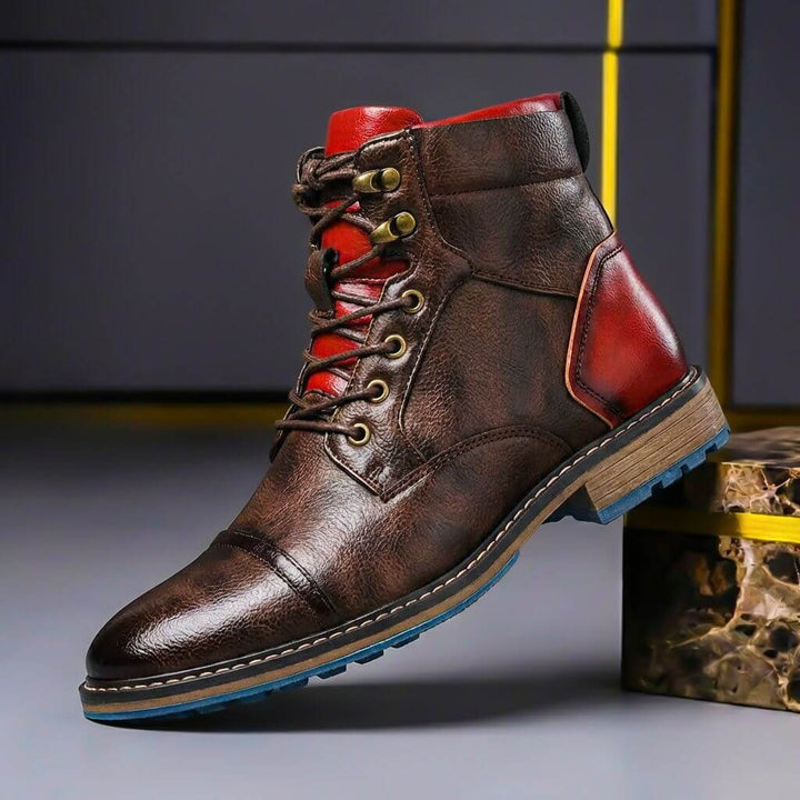 Adrian Striking Two-Tone Leather Boots with Elegant Craftsmanship - Elena Harper