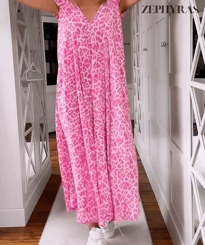 Summer V-Neck Printed Dress, view 3 - Elena Harper