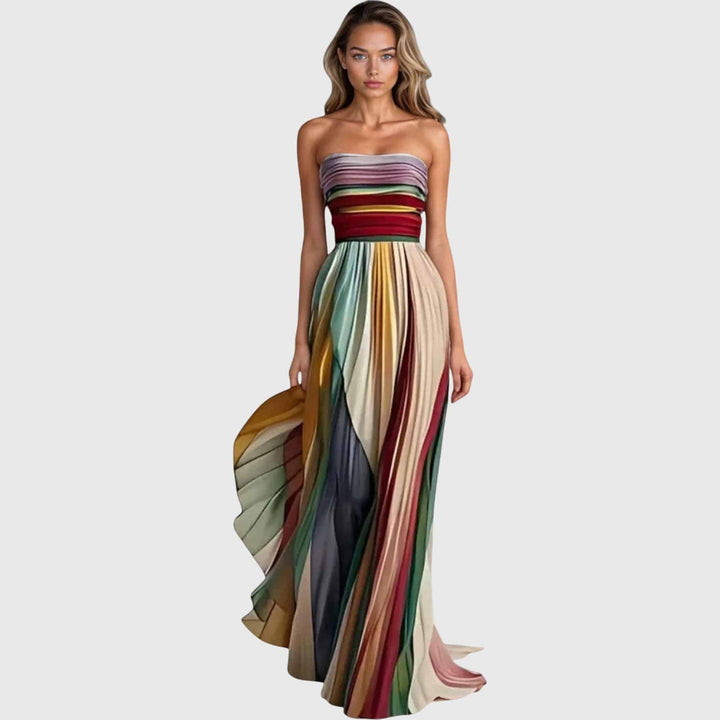 Flora™ premium long dress by Emma & Rose Cape Town, flowing fabric with floral pattern, sleeveless design, elegant and stylish.