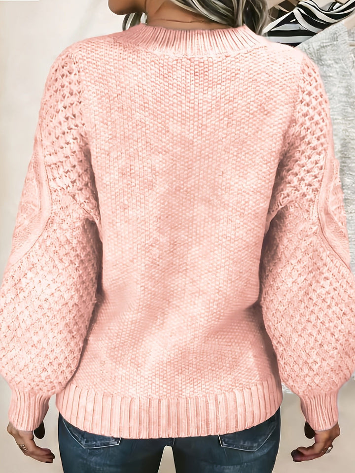 Juliane | Elegant Knit Sweater with Cable Pattern and Balloon Sleeves