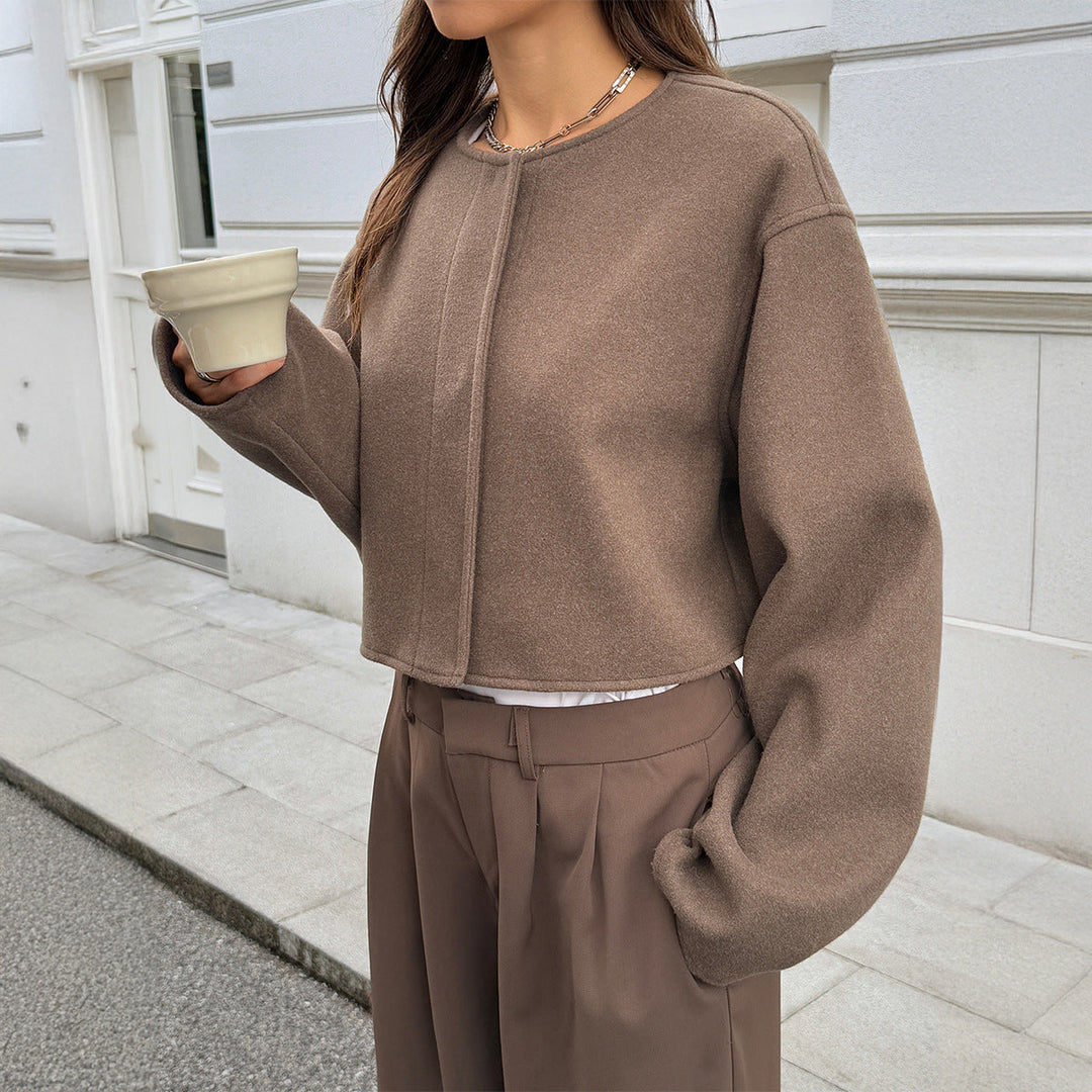 Premium Short Wool Blend Women's Jacket – Long Sleeve Pea Coat