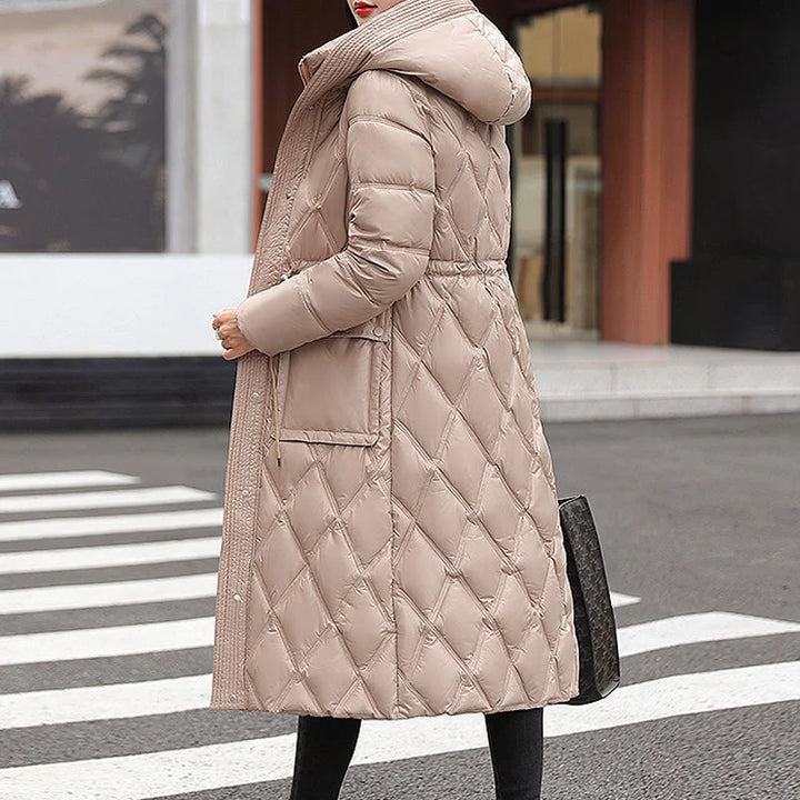 Long A-Line Quilted Winter Coat for Women – Comfortable Zip-Up Down Jacket