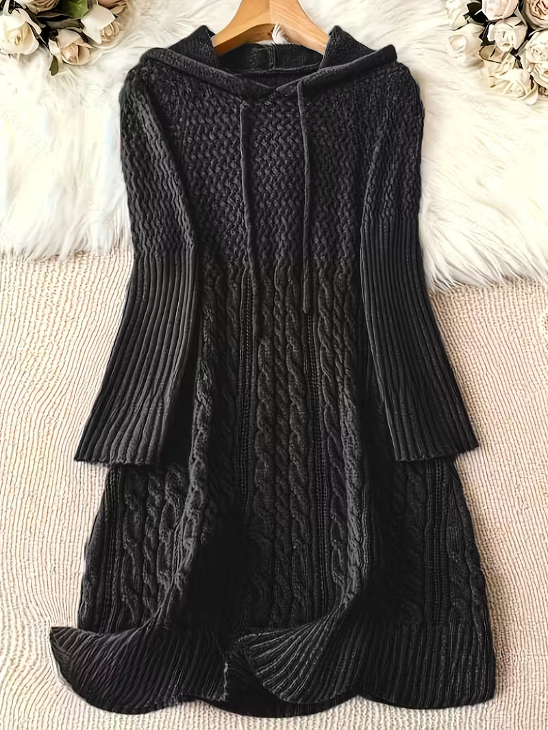 Evelina Thick Knit Hoodie Sweater Dress, view 2 - Elena Harper