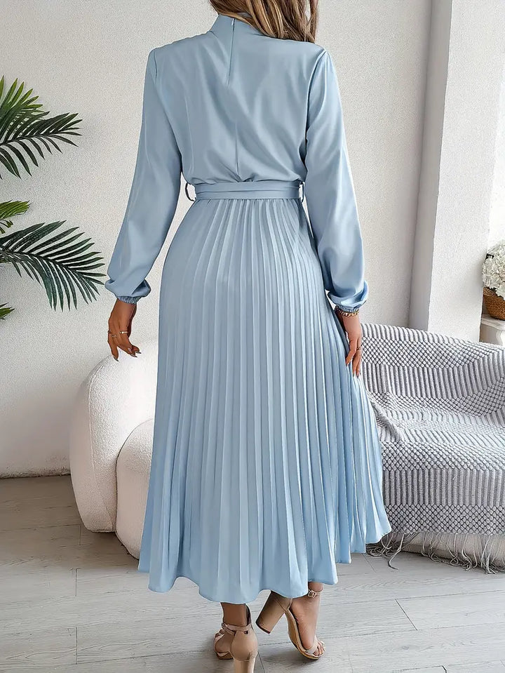Women's Elegant Long-Sleeve Belted Midi Dress