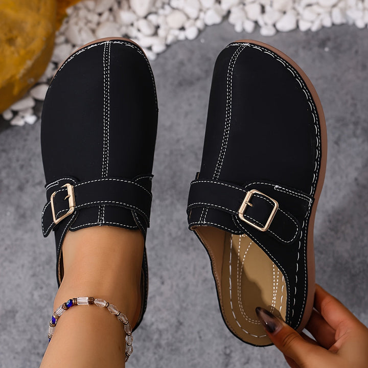 Zartha Lightweight Summer Slippers with Buckle Detail, view 4 - Elena Harper