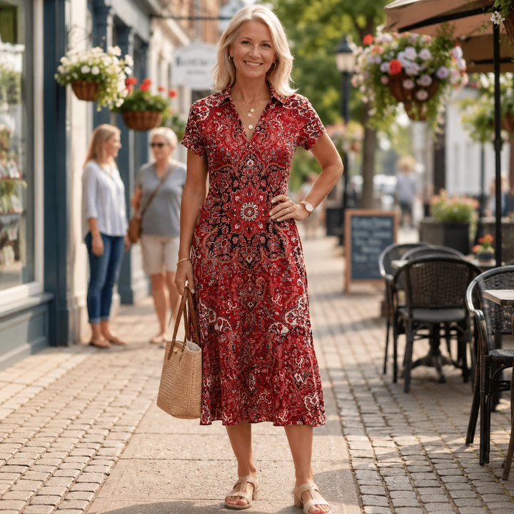 Moira™ | Elegant Midi Dress with Tummy-Camouflaging Design