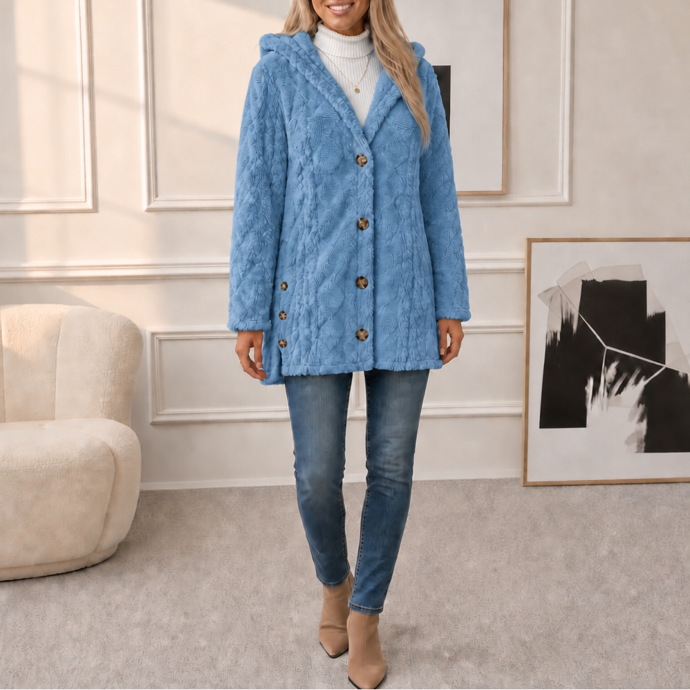 Amelia Plush Sherpa Jacket with Elegant Diamond Pattern, view 7 - Elena Harper