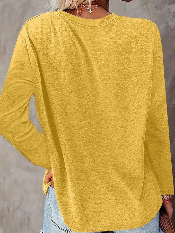 Levine Elegant Long Sleeve Tunic Top with Sunflower Prints, view 6 - Elena Harper