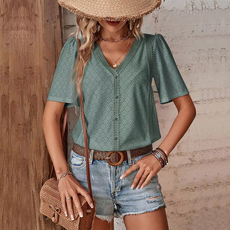 ADELHEID I SHORT-SLEEVED BLOUSE WITH V-NECK