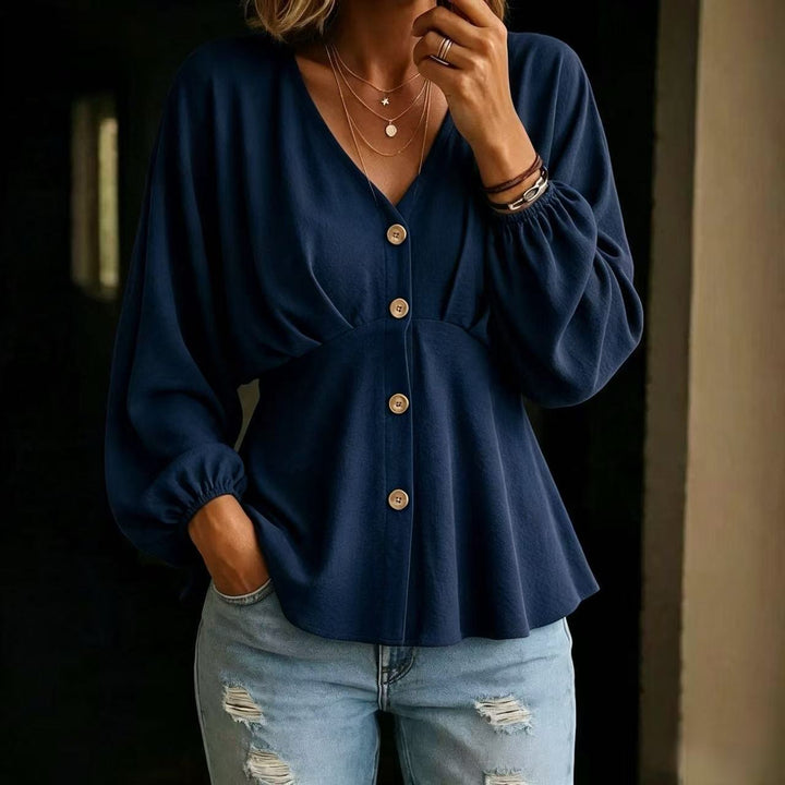 Draped blouse for women with lantern sleeves - Fluid and versatile