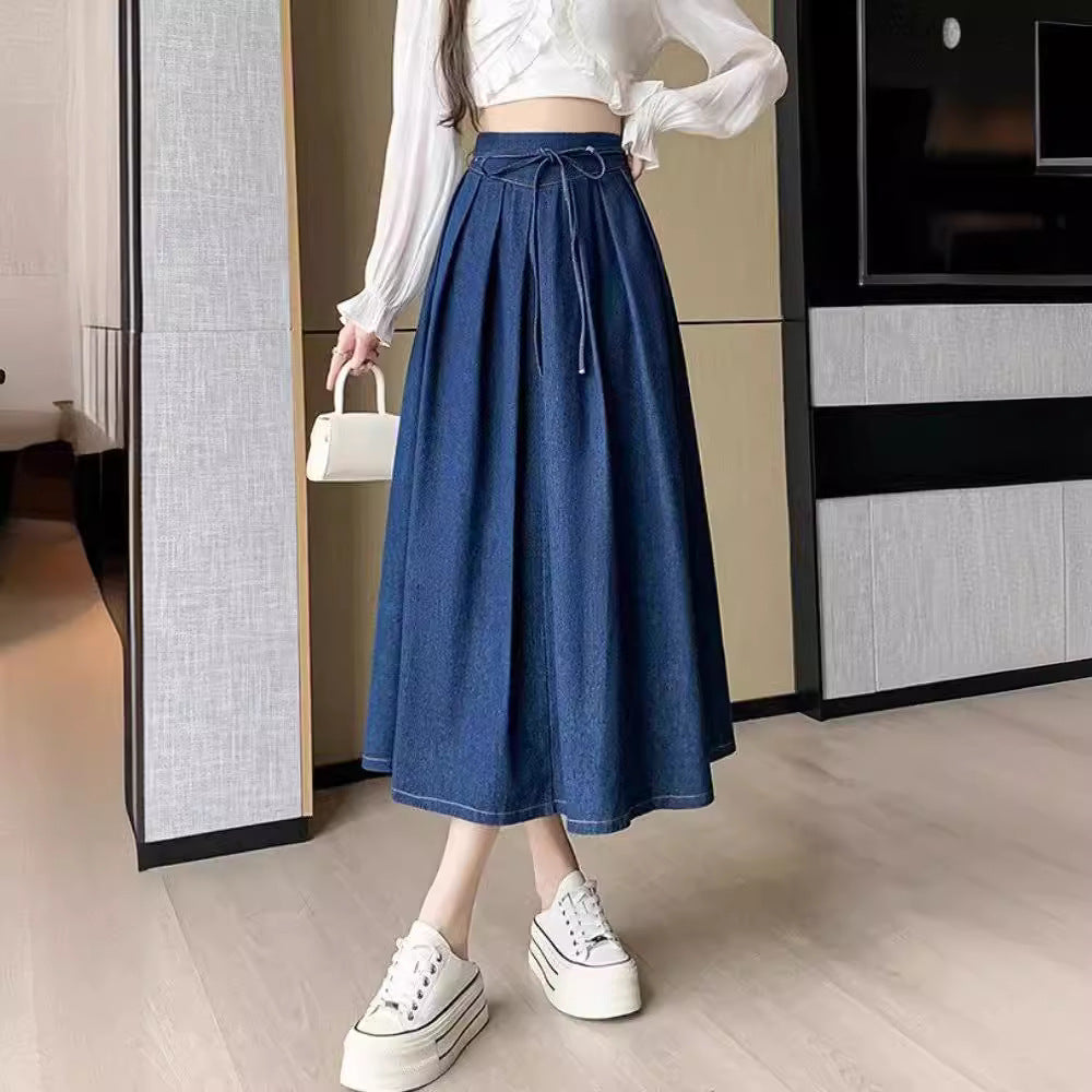 High-Waisted Midi Skirt with Pleats and A-Line Silhouette