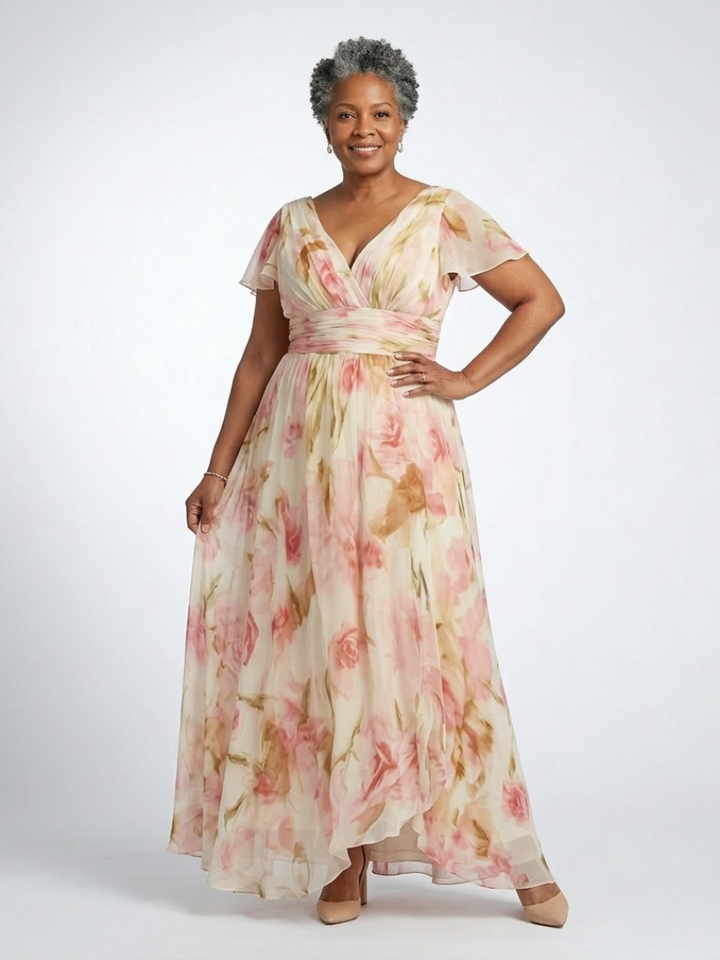 Elara Floral Maxi Dress with Short Sleeves and V-Neck, view 4 - Elena Harper