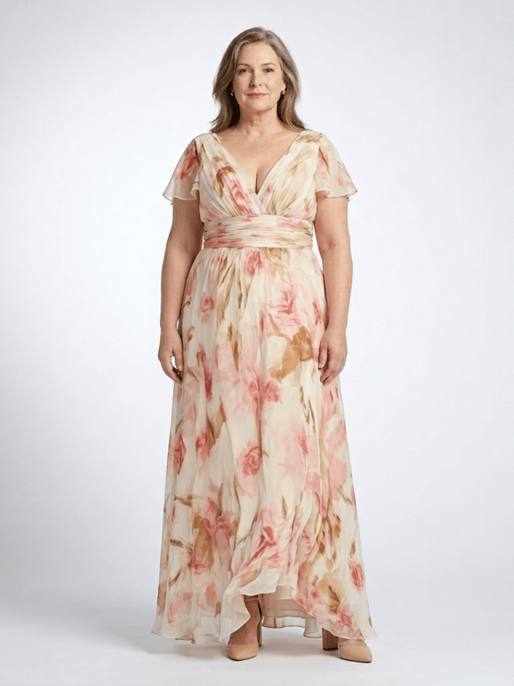 Elara™ Sleeve Floral Maxi Dress by Emma & Rose Cape Town featuring a flowing floral pattern and long sleeves.