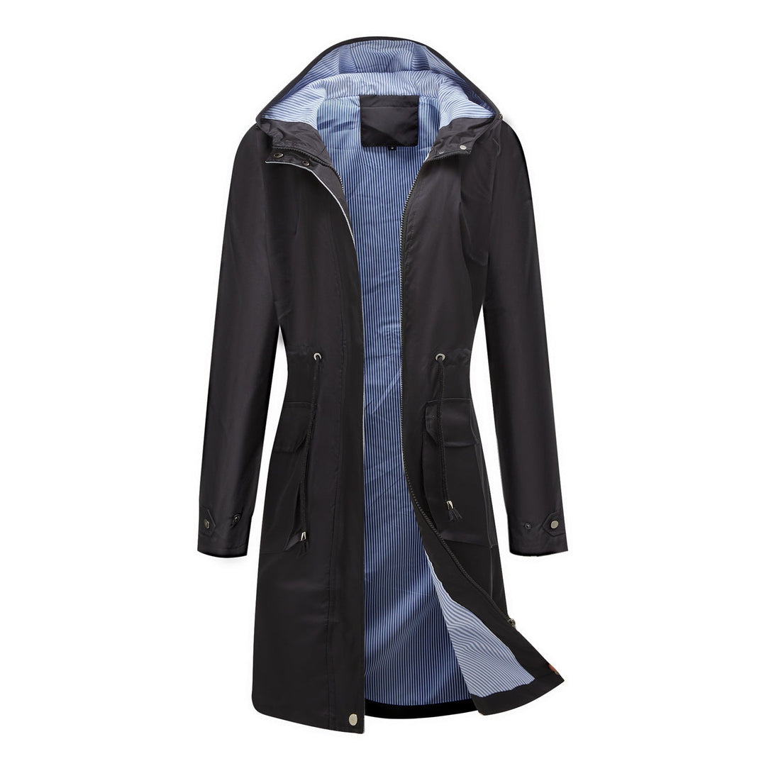 Women's Waterproof Raincoat with Hood and Adjustable Drawstring