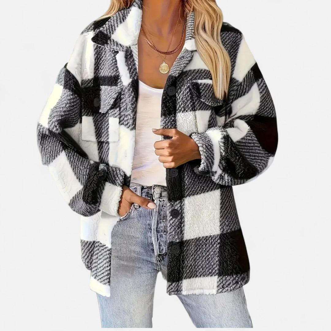 Women's Elegant Checkered Plush Winter Jacket