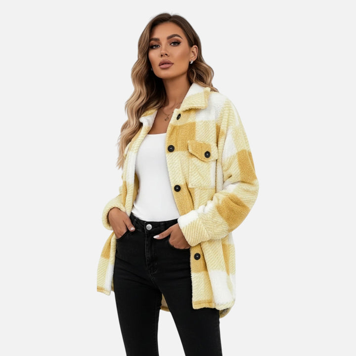 Women's Elegant Checkered Plush Winter Jacket