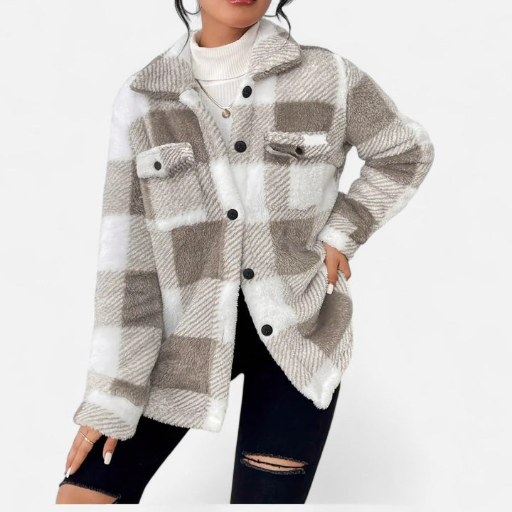 Women's Elegant Checkered Plush Winter Jacket