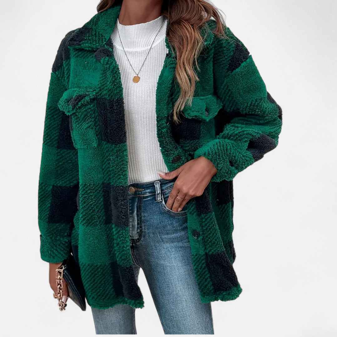 Women's Elegant Checkered Plush Winter Jacket
