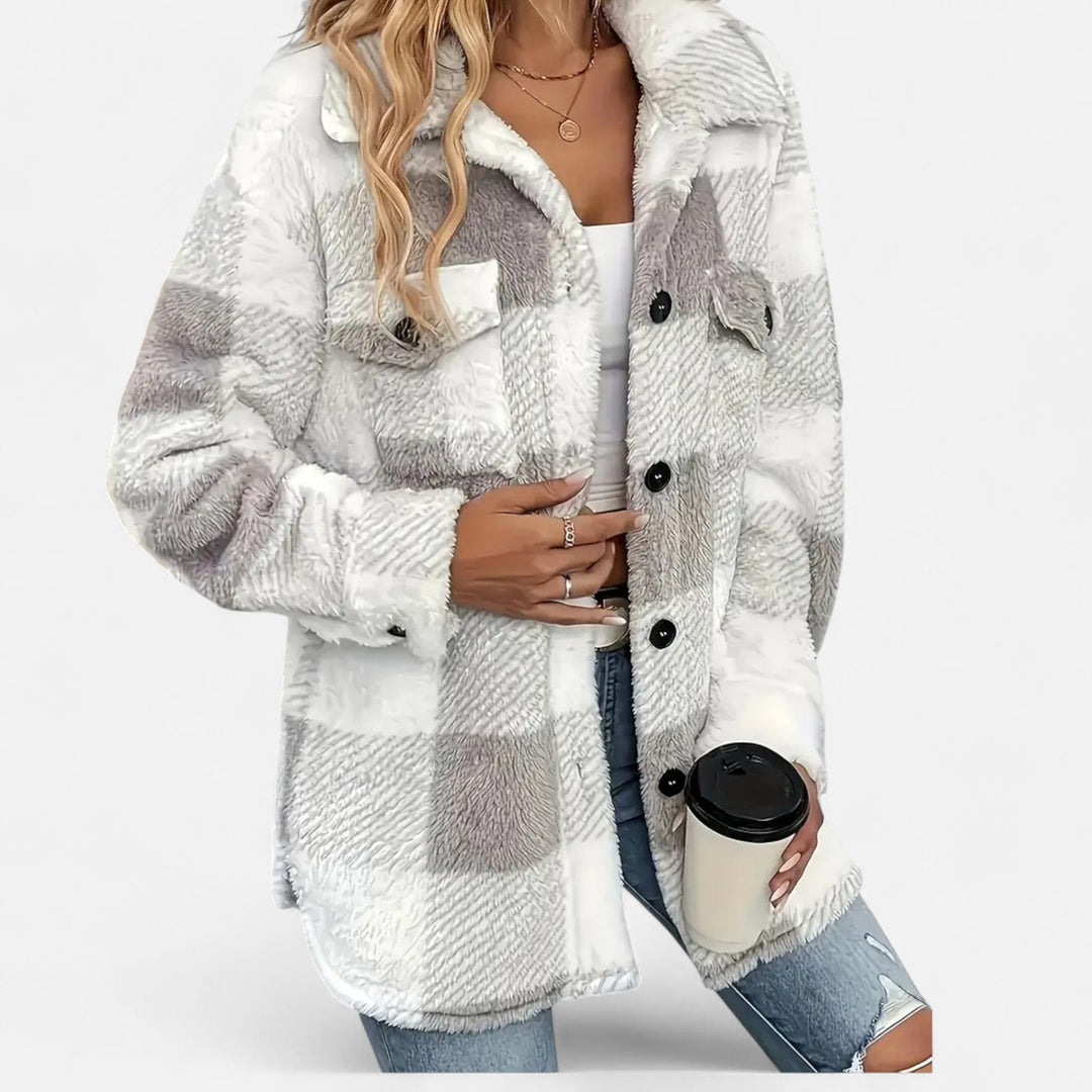 Women's Elegant Checkered Plush Winter Jacket