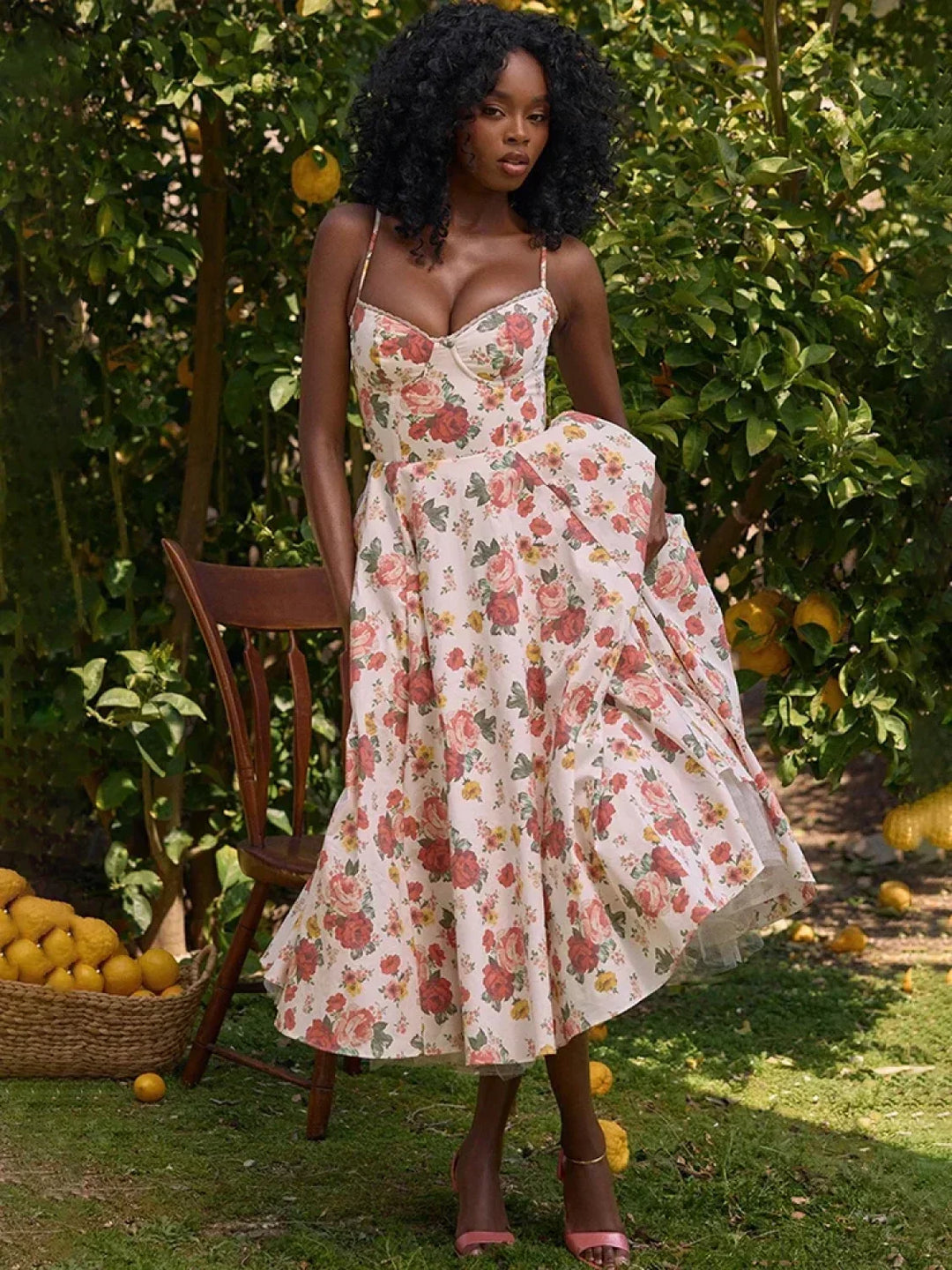 Emily Graceful Swing Elegance Midi Dress - Elena Harper