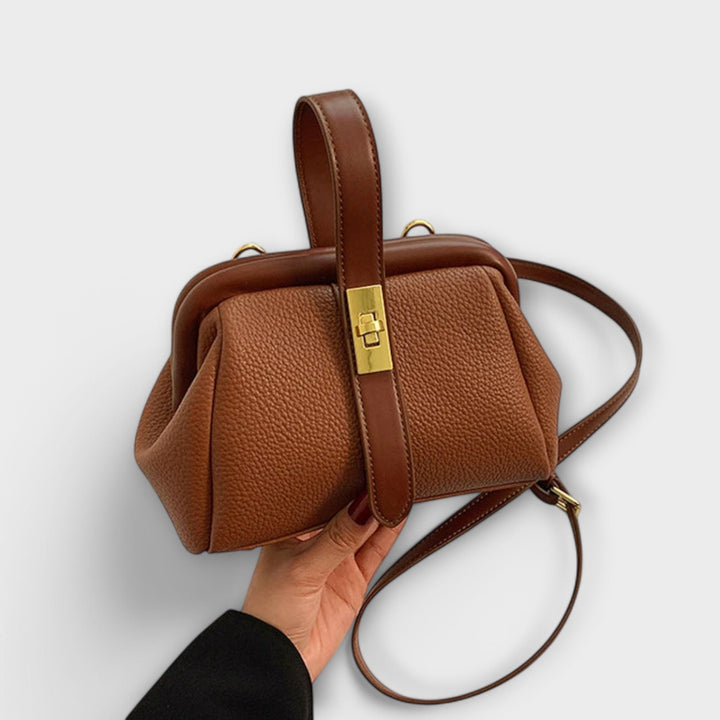 Women's Elegant Leather Mini Handbag with Turn Lock