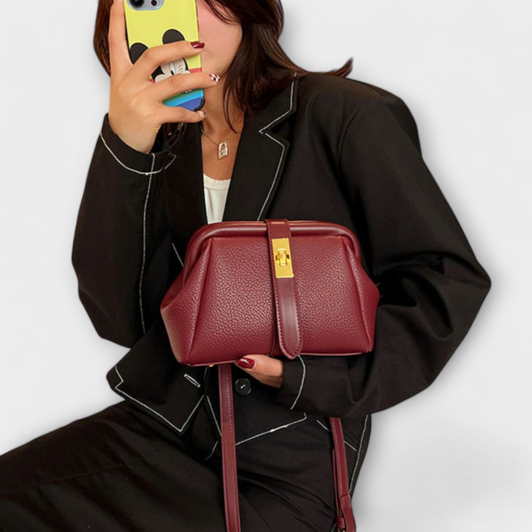 Women's Elegant Leather Mini Handbag with Turn Lock